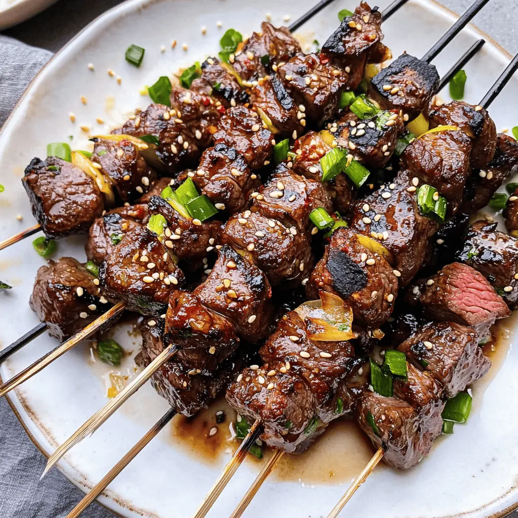 Get ready to enjoy tender Asian Garlic Steak Skewers that burst with flavor! Marinated in a savory blend of soy sauce and garlic, these skewers are perfect for grilling. Ideal for cookouts or weeknight dinners, they are sure to impress family and friends. Save this recipe now for your next gathering!