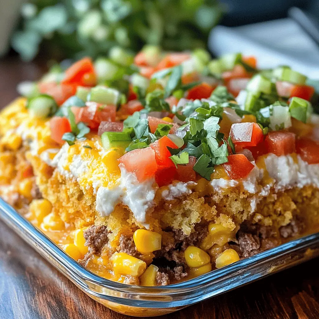 This Cornbread Taco Bake is a delicious twist on your classic taco night! With layers of seasoned ground beef, zesty salsa, and cheesy cornbread topping, it’s perfect for family dinners or game day gatherings. Enjoy the comforting flavors all in one dish! Save this recipe for an easy, crowd-pleasing meal that's sure to impress!