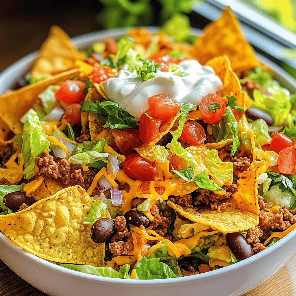 Get ready to enjoy a crunchy and flavorful Doritos Taco Salad that's perfect for potlucks or weeknight dinners! With layers of seasoned ground meat, fresh veggies, and, of course, zesty Doritos, this salad brings a fun twist to traditional taco night. Save this recipe now for an easy and delicious meal anytime!