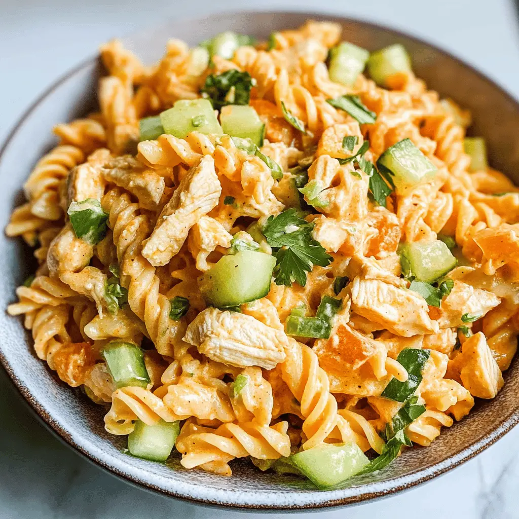 Looking for a quick and flavorful dish? This Easy Buffalo Chicken Pasta Salad combines tender pasta, shredded chicken, and a zesty buffalo sauce for a crowd-pleasing meal. Perfect for potlucks, picnics, or even a simple weeknight dinner! Save this recipe to enjoy a creamy and spicy delight any time you need a tasty dish on the table.