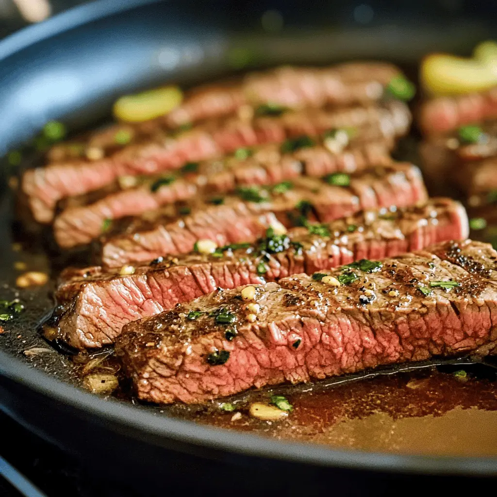 This Garlic Butter Skillet Flank Steak recipe highlights rich flavors and a simple cooking method. With tender flank steak seared to perfection and infused with garlic and butter, it’s perfect for any dinner. Save this pin for easy weeknight meals or special occasions with family and friends! Enjoy a juicy steak served with your favorite sides.