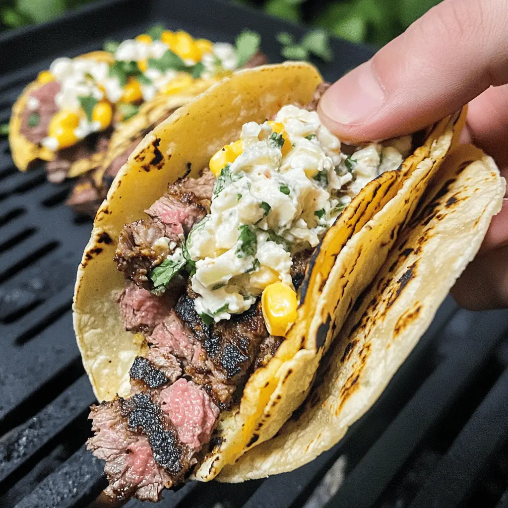 These Grilled Steak Elote Tacos are a must-try! Packed with tender steak, zesty corn, and a hint of lime, they burst with flavor in every bite. Perfect for taco night or summer gatherings, these tacos are easy to make and sure to impress. Save this recipe and bring a taste of the fiesta to your kitchen!