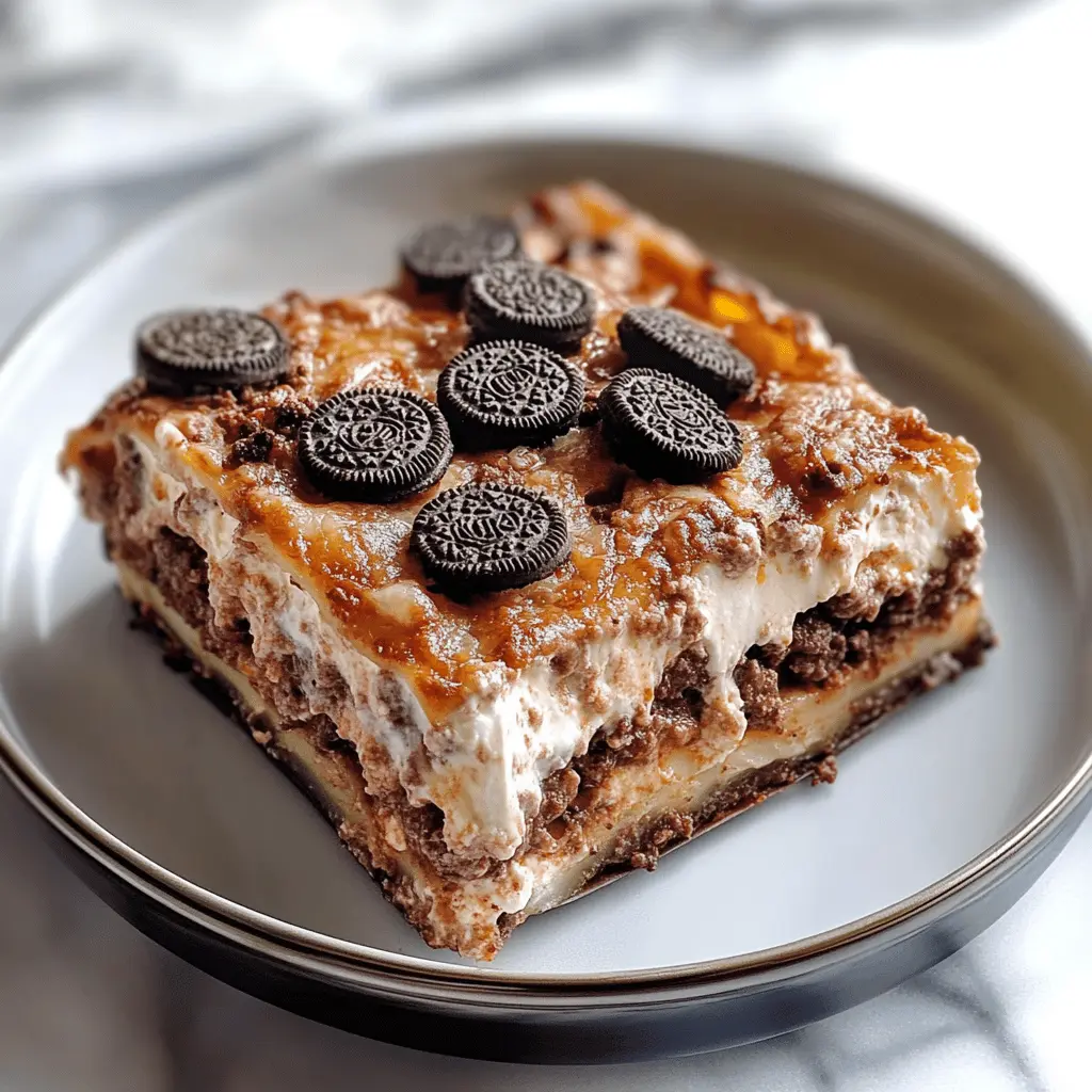 Looking for a fun dessert that everyone will love? This Oreo Lasagna is a delightful treat with layers of creamy filling, crushed Oreos, and a rich chocolate topping. Perfect for parties, gatherings, or simply satisfying your sweet tooth. Save this recipe to impress your friends and family with a delicious no-bake dessert!
