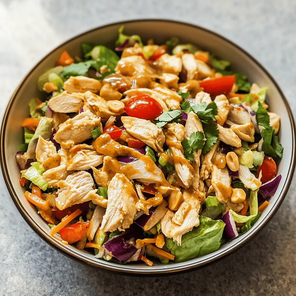 Looking for a fresh and zesty meal? Try this Thai Chicken Salad with Peanut Dressing! Bursting with vibrant veggies, tender chicken, and a creamy peanut dressing that ties all the flavors together. Perfect for lunch or a light dinner. Save this recipe for your next healthy meal prep or summer gathering!