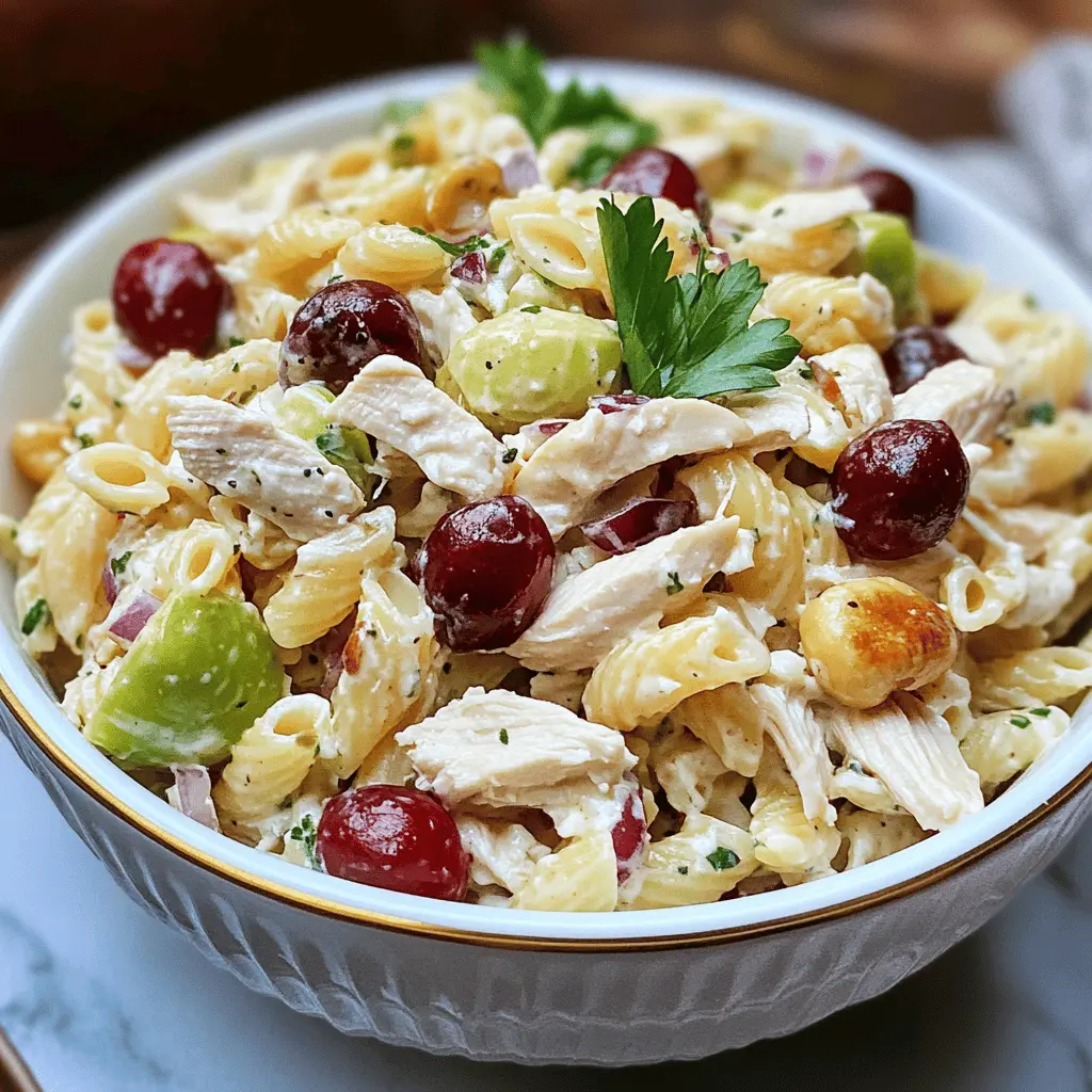 Looking for a refreshing dish that's perfect for gatherings or a light lunch? This Waldorf Chicken Pasta Salad features tender chicken, crisp apples, and crunchy walnuts tossed with pasta in a creamy dressing. It's a delightful mix of flavors and textures! Save this recipe for your next picnic or family meal!