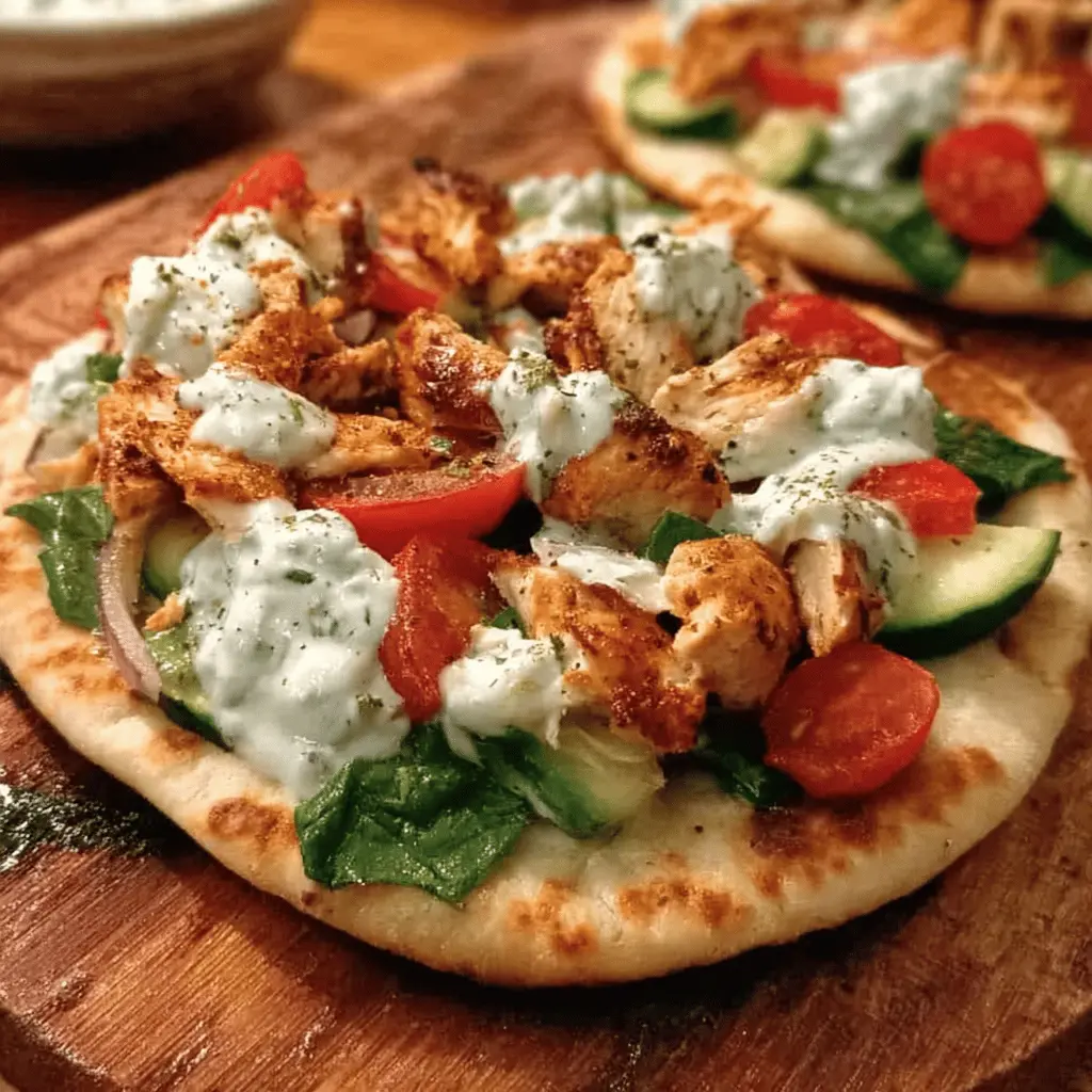 Easy Tzatziki Chicken and Veggie Naan Pizza