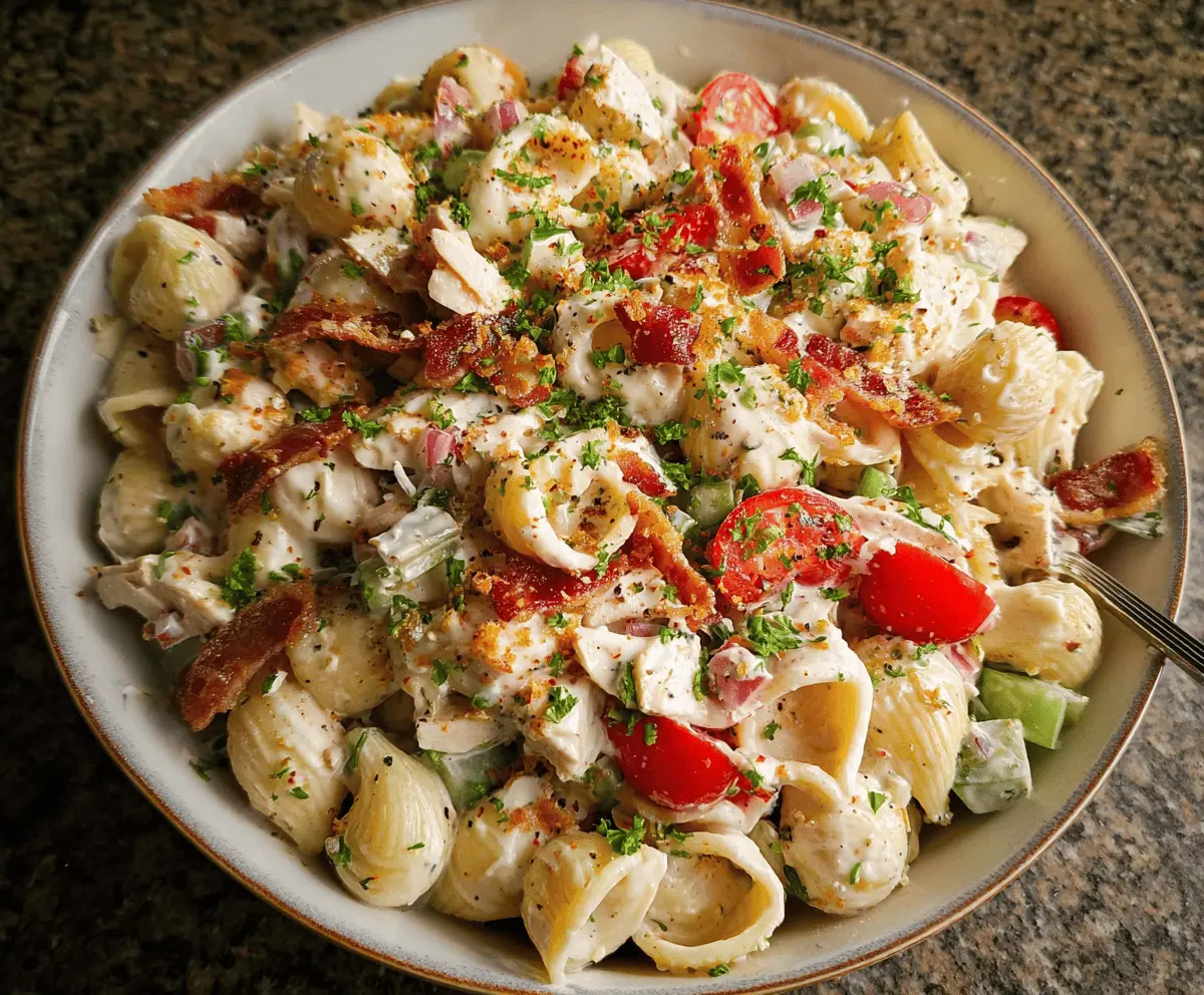 Easy Chicken Bacon Ranch Pasta Salad Recipe