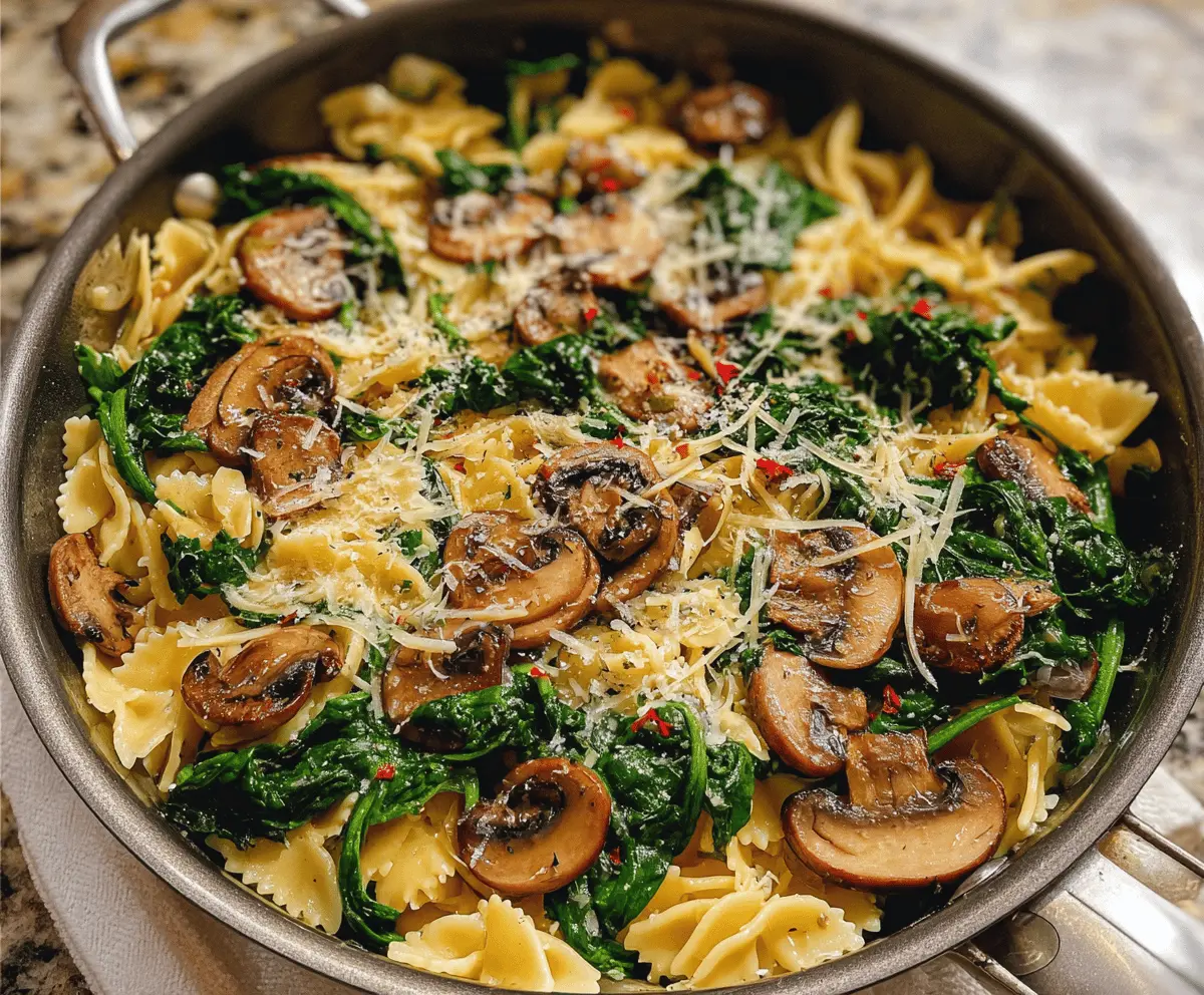 Easy Parmesan Spinach Mushroom Pasta Skillet