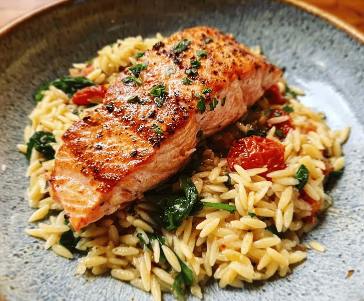 Easy One Skillet Salmon with Lemon Orzo