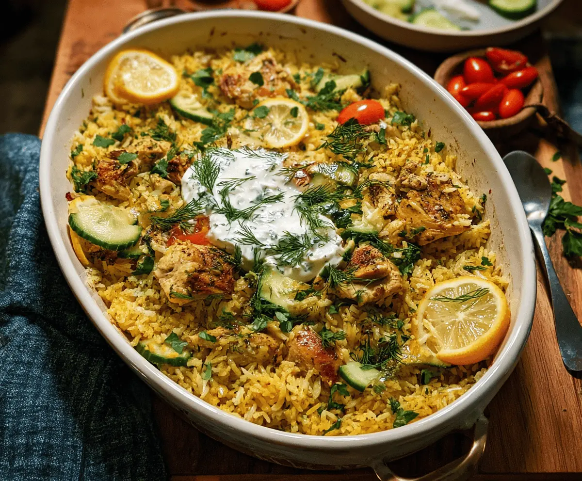 Easy Dump and Bake Chicken with Creamy Tzatziki Rice