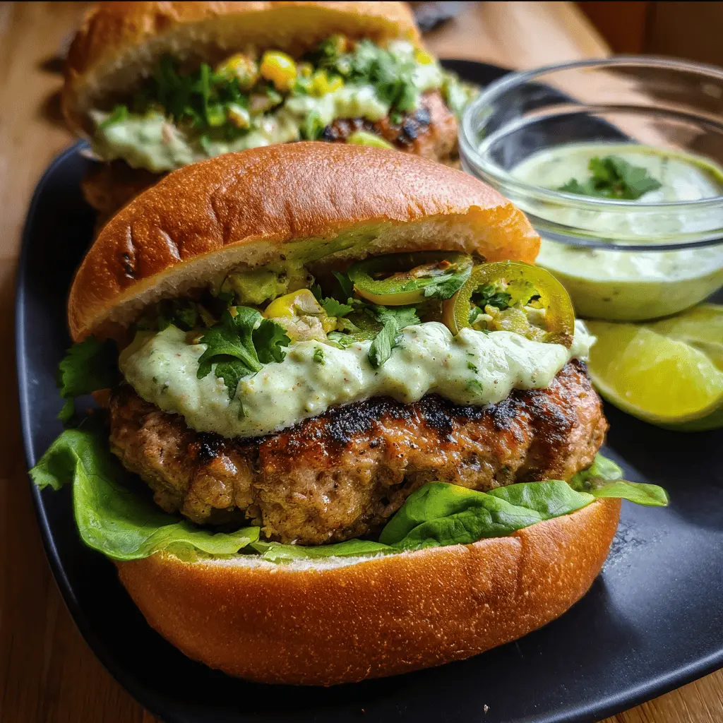 Healthy Honey Jalapeño Turkey Burgers with Creamy Avocado Sauce