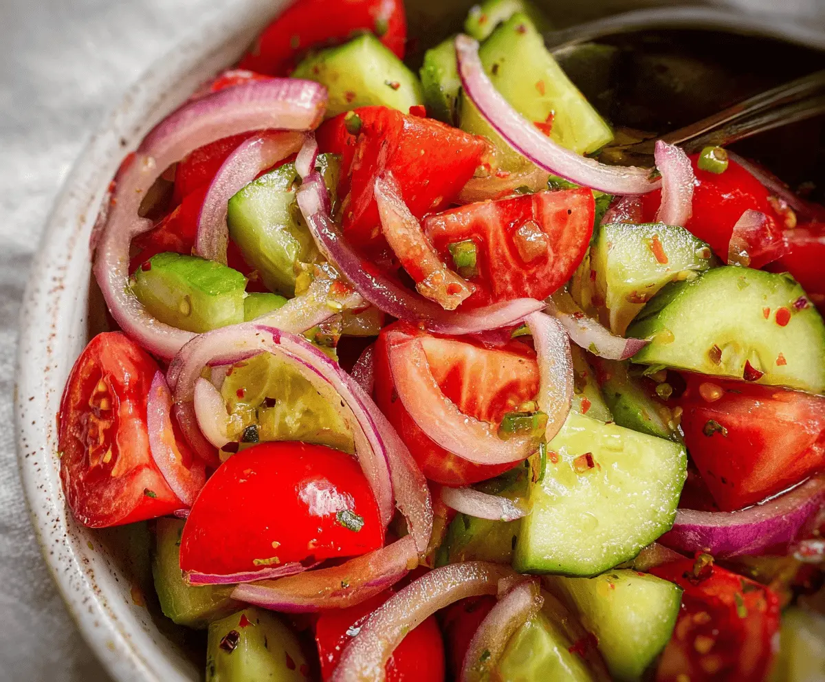 Easy Marinated Cucumbers, Onions & Tomatoes Salad
