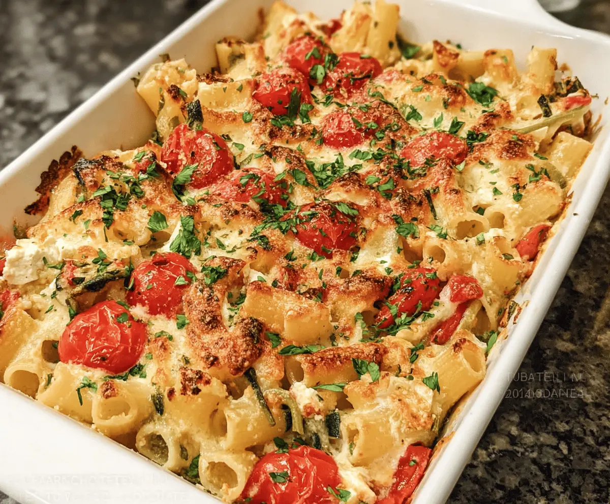 Easy Veggie Pasta with Baked Feta Cheese