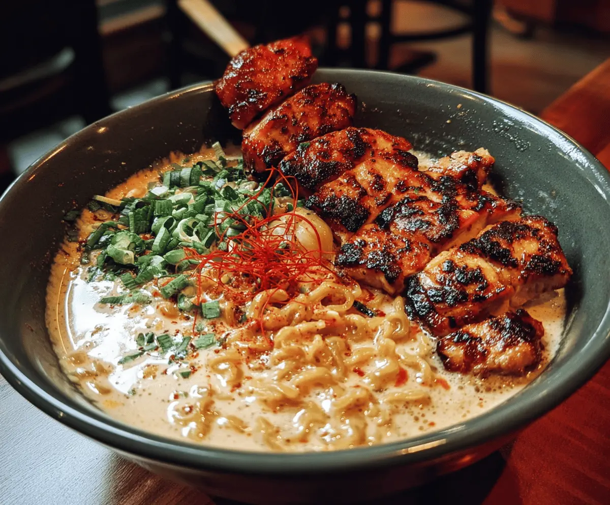 Fiery Chicken Ramen with Creamy Garlic Sauce