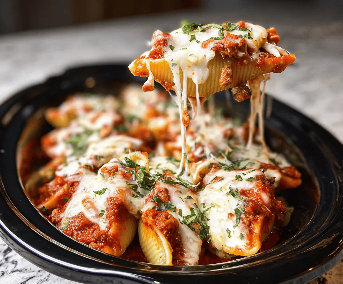 Easy Slow Cooker Stuffed Shells with Meat Sauce