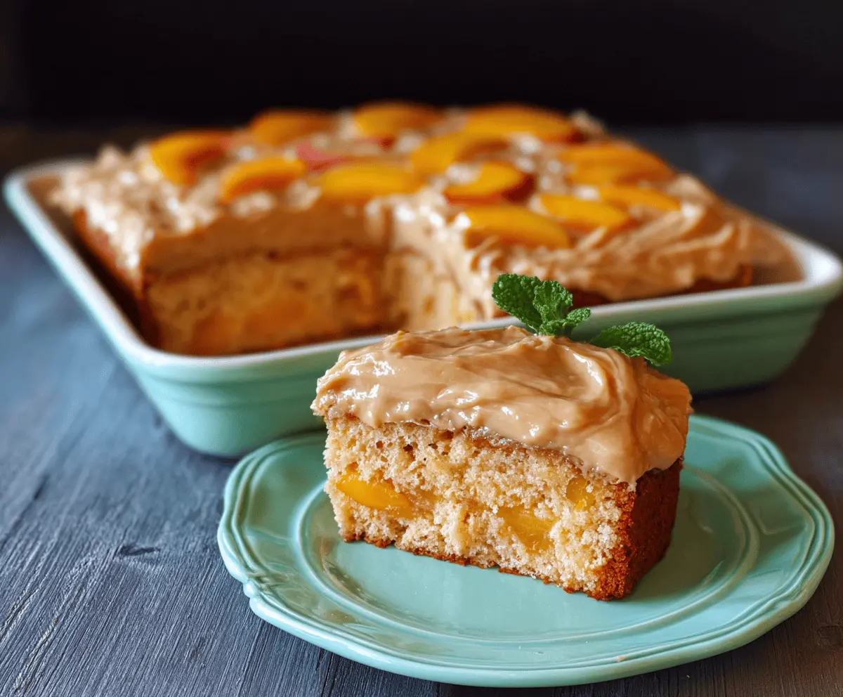 Moist Peach Cake with Brown Sugar Frosting