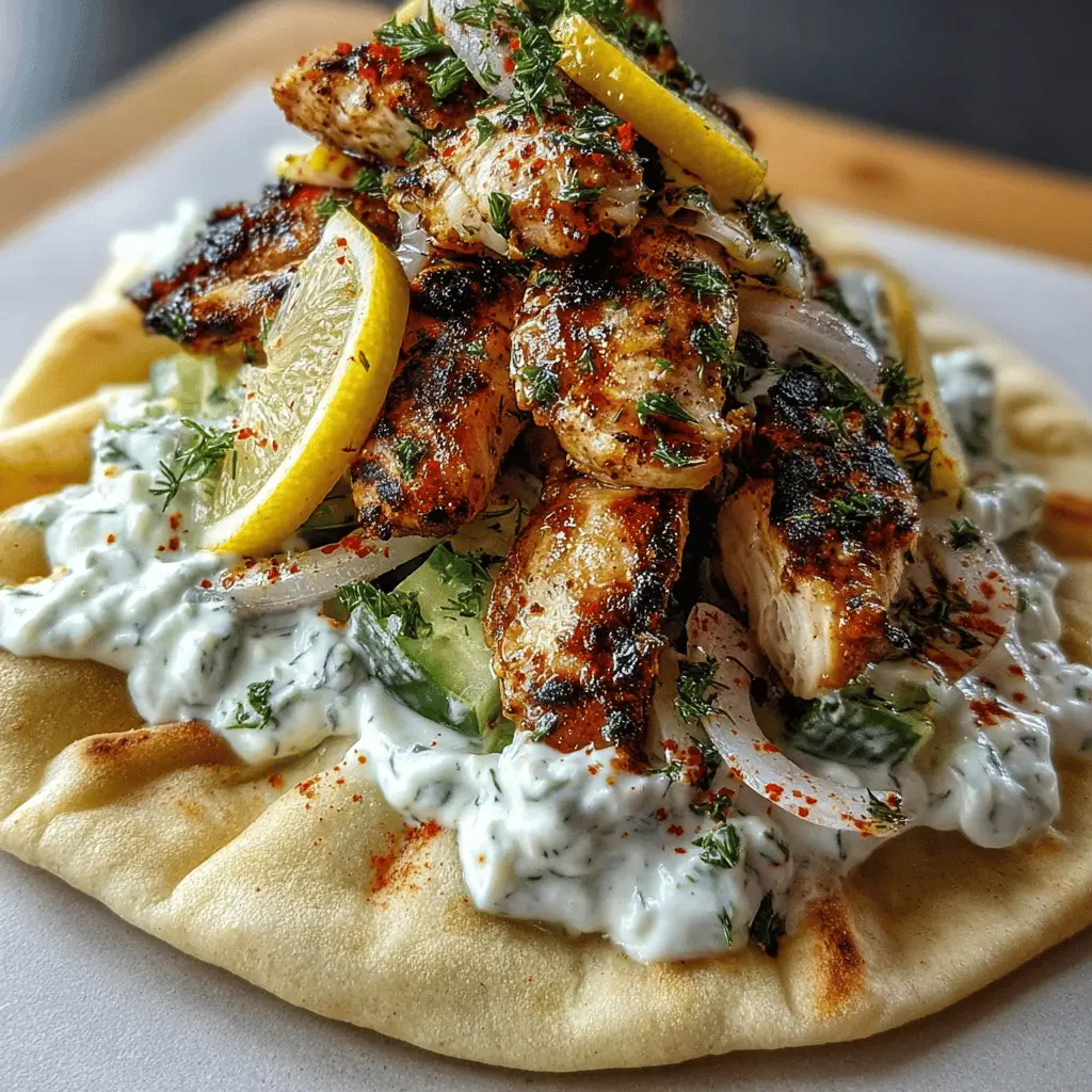 Greek Chicken Gyros with Lemon Herb Marinade and Tzatziki