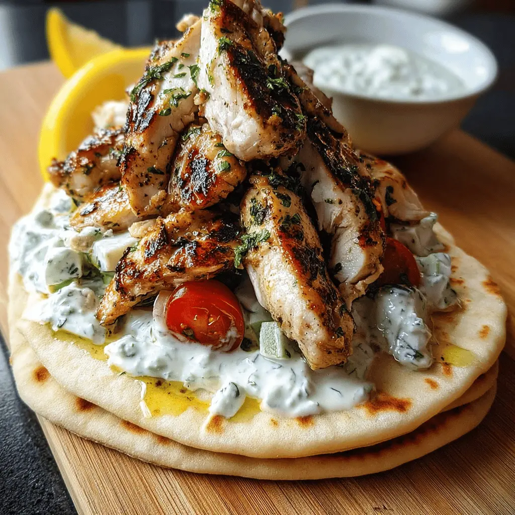 Greek Chicken Gyros with Lemon Herb Marinade and Tzatziki