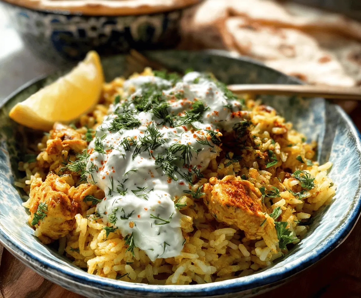 Easy Dump And Bake Chicken with Tzatziki Rice