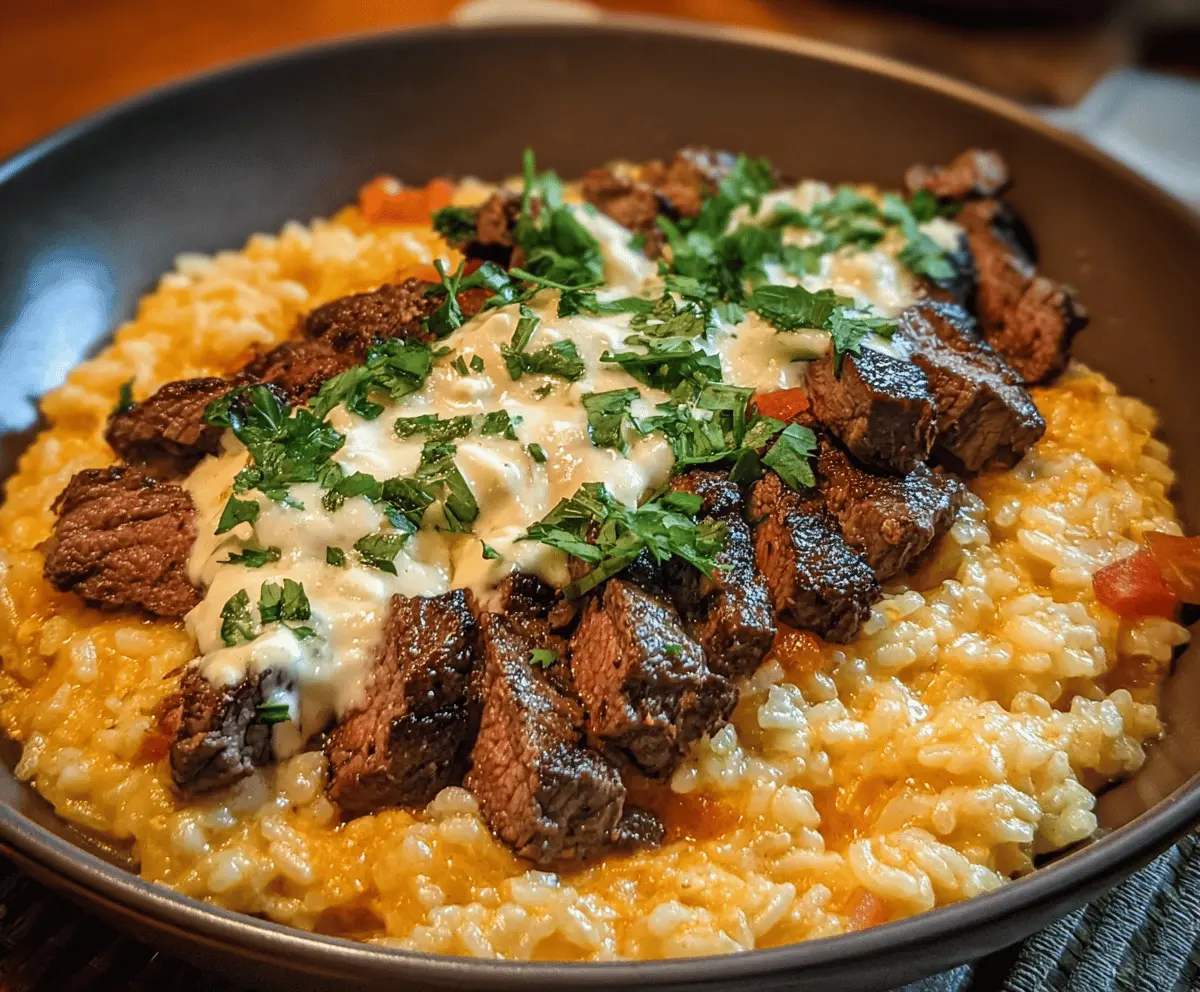 Creamy Queso Rice with Juicy Steak Strips Recipe