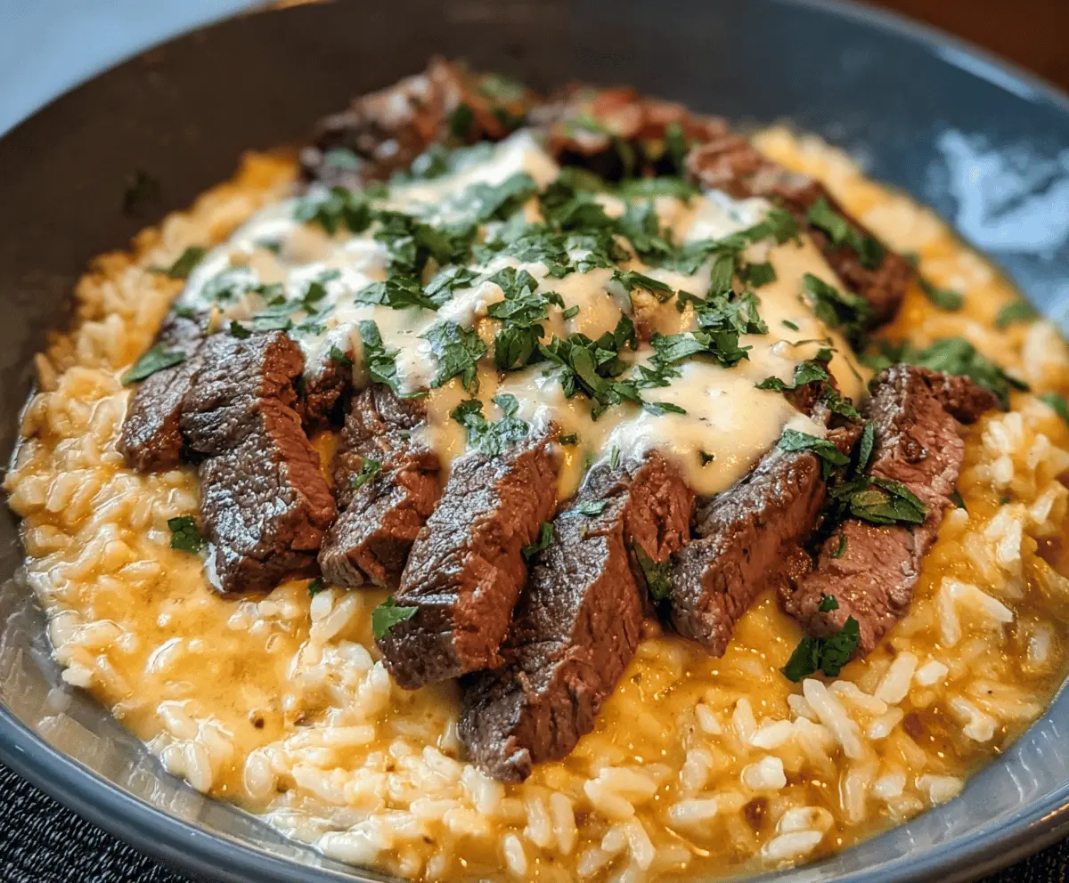 Creamy Queso Rice with Juicy Steak Strips Recipe