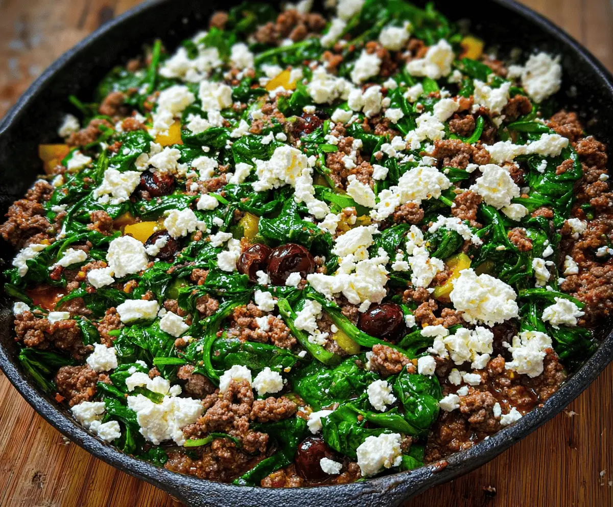 Easy Ground Beef and Spinach Skillet with Feta