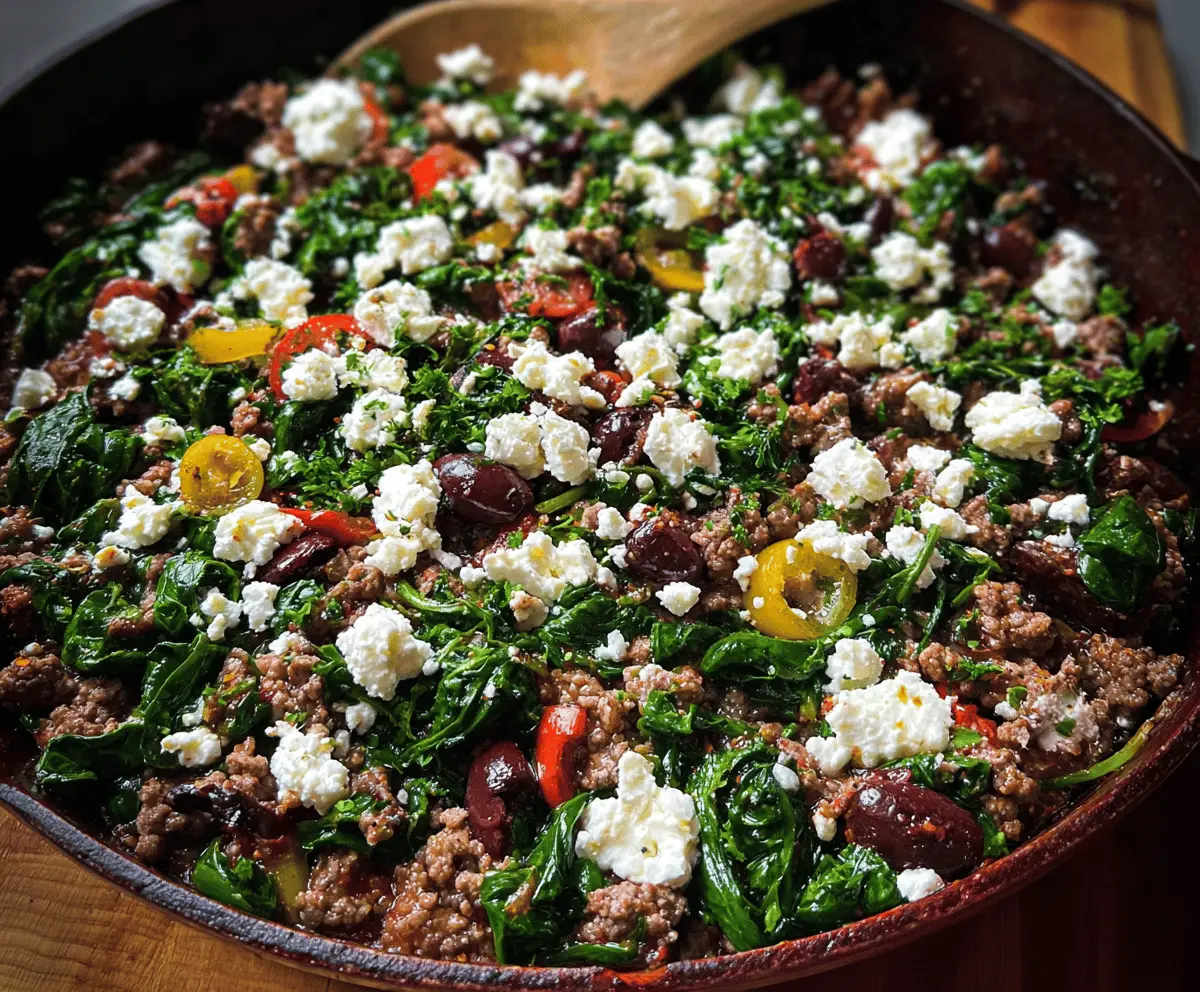 Easy Ground Beef and Spinach Skillet with Feta
