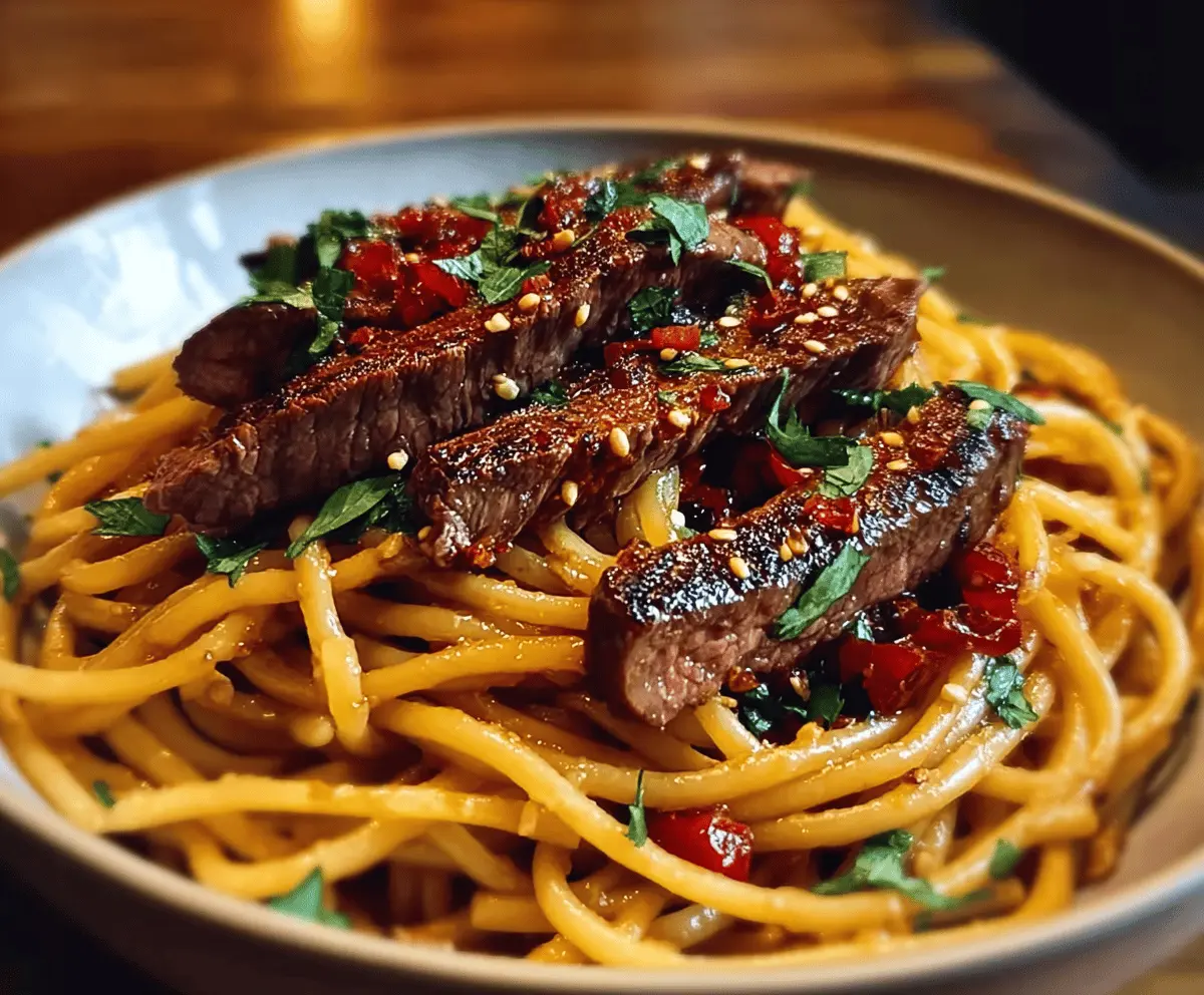 Sweet and Spicy Garlic Steak Pasta Recipe