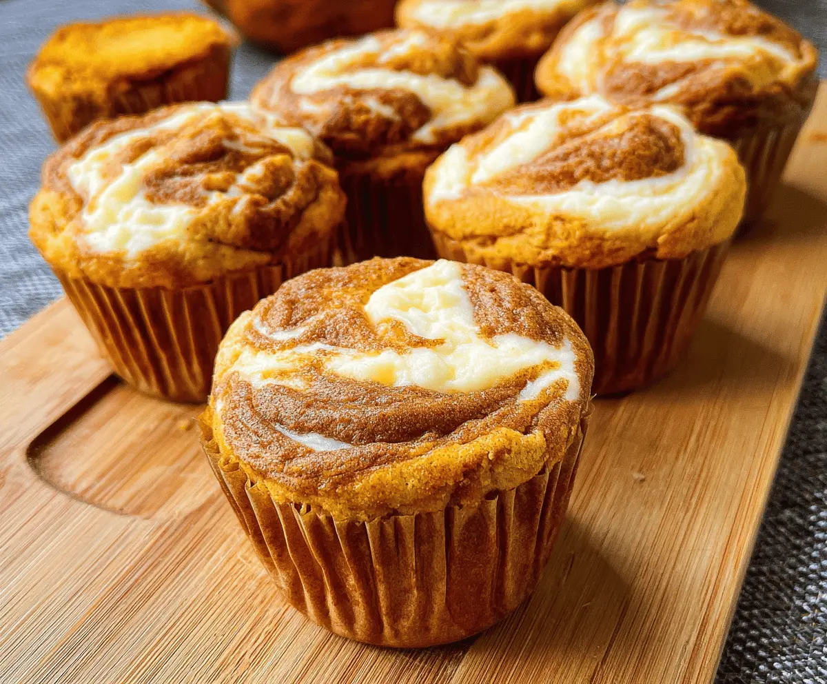 Moist Pumpkin Muffins with Cream Cheese Swirl
