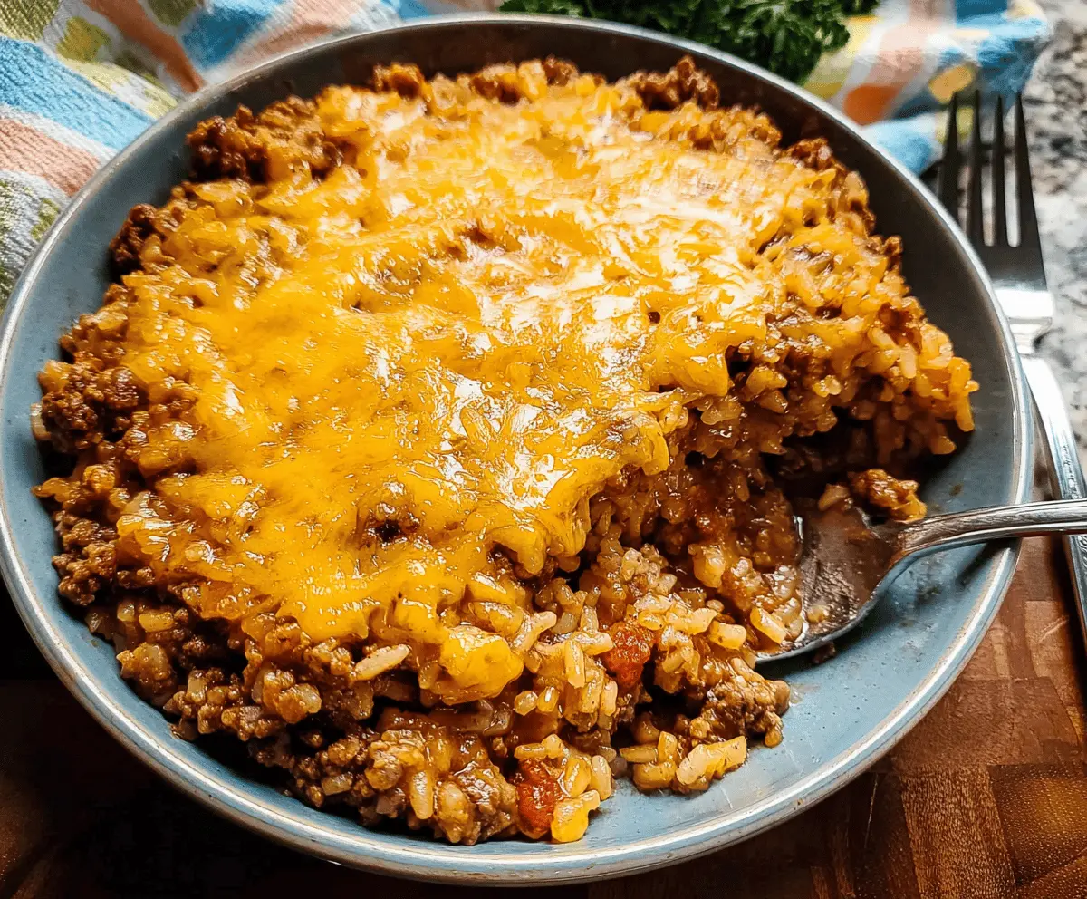 Easy Cheesy Hamburger Rice Casserole Recipe