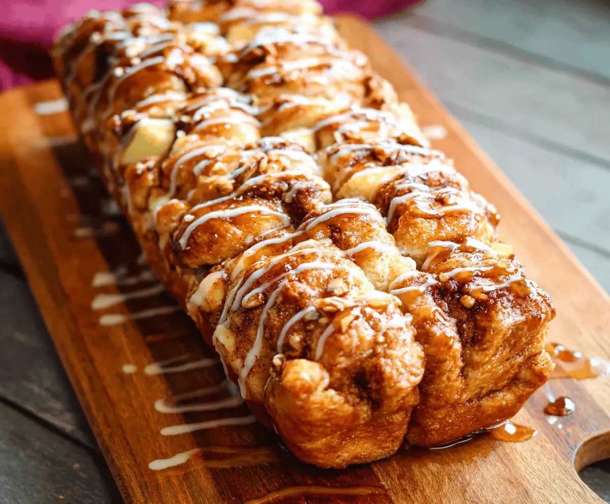 Delicious warm Apple Cinnamon Pull Apart Bread topped with glaze and cinnamon sugar, perfect for breakfast or dessert.