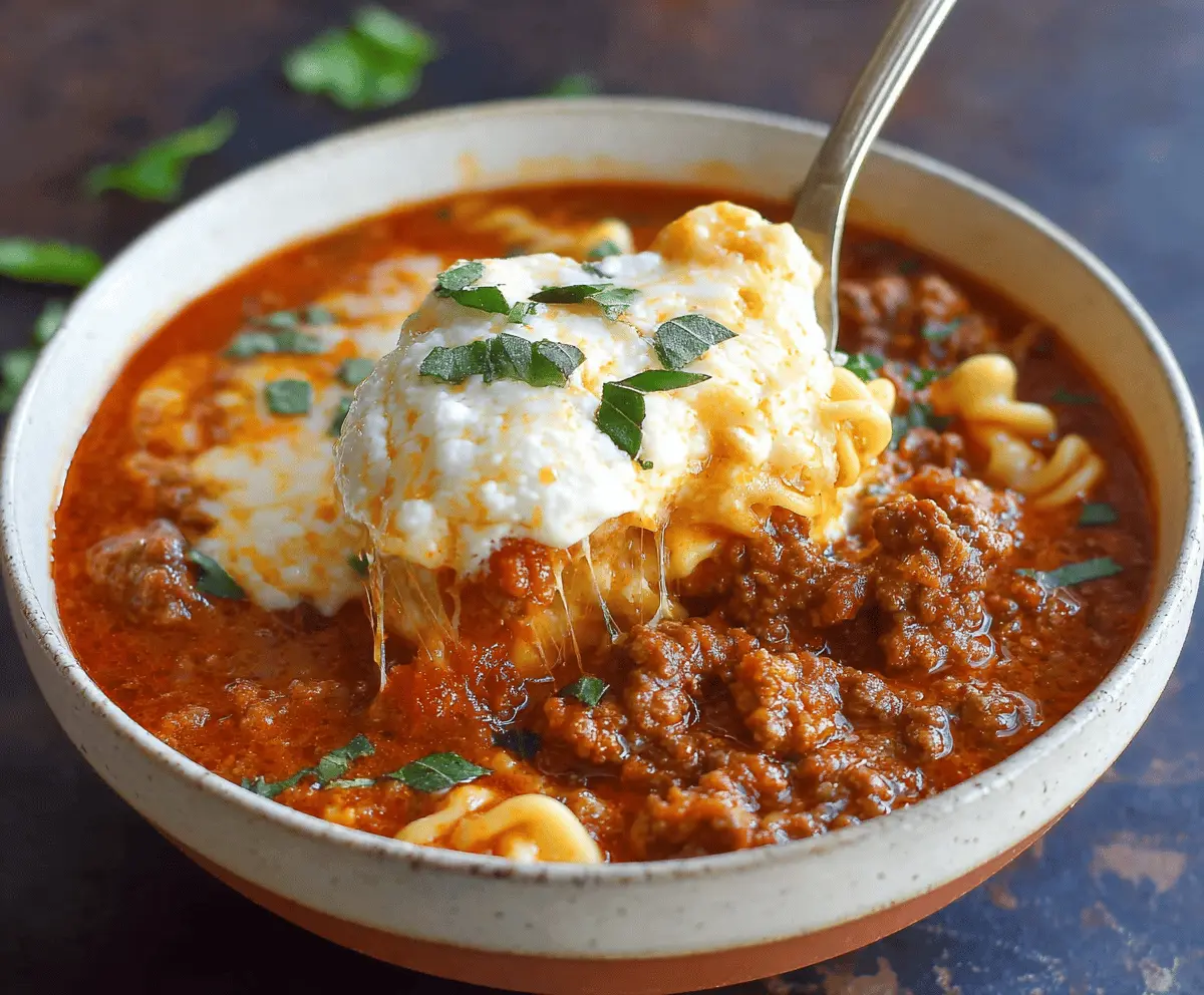 Cheesy Ground Beef Lasagna Soup