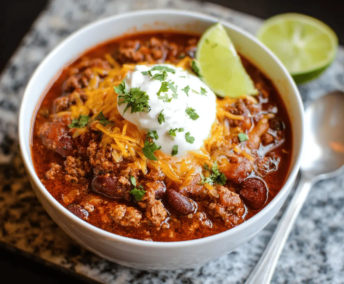 Delicious homemade Instant Pot chili with beans, ground beef, and vibrant vegetables in a savory tomato sauce ready to serve.