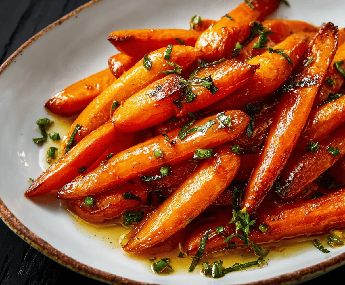 Delicious honey glazed carrots garnished with fresh herbs, perfect for a healthy side dish.