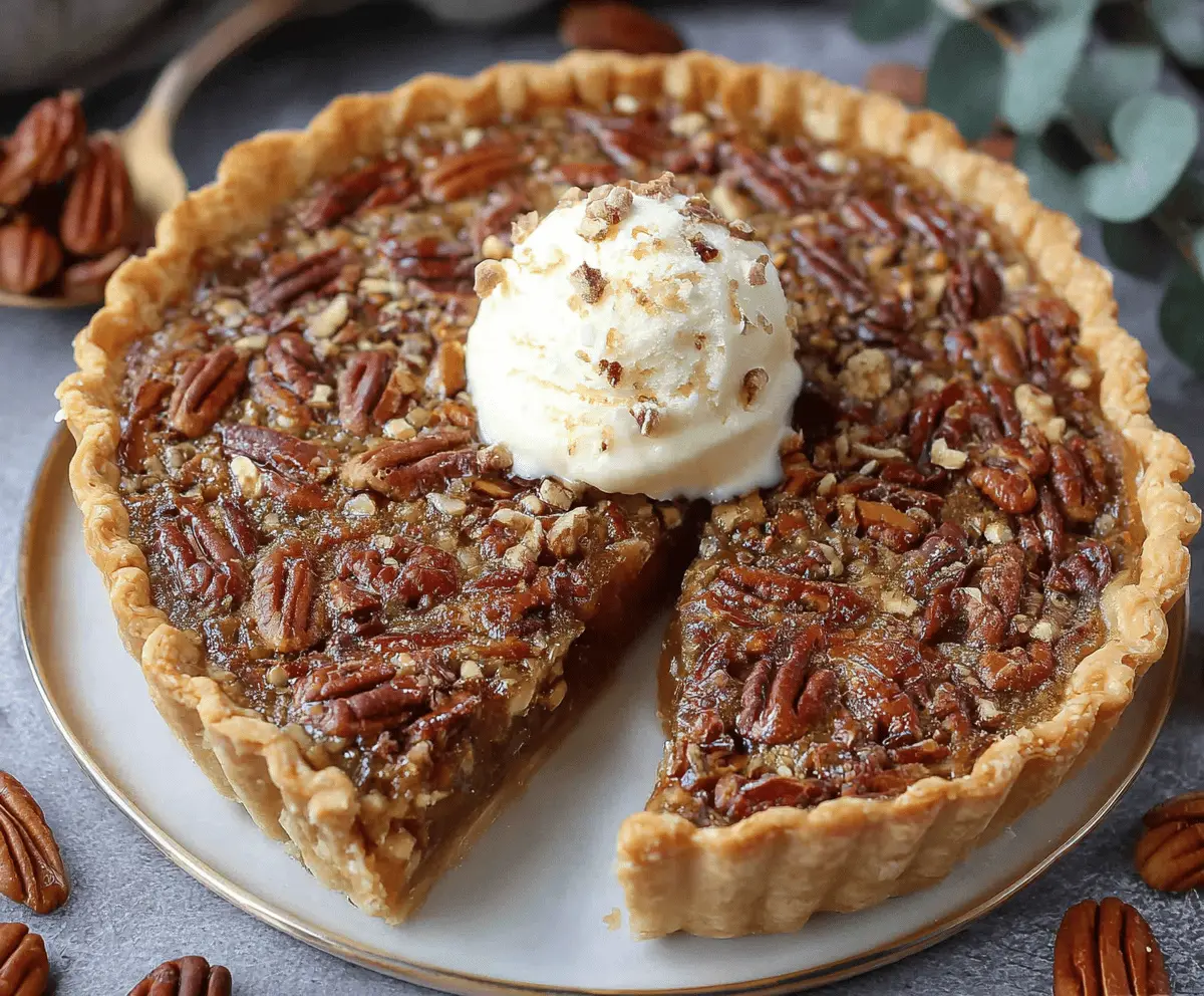Delicious homemade Maple Pecan Pie topped with caramelized pecans and golden crust, perfect for dessert or holiday gatherings.