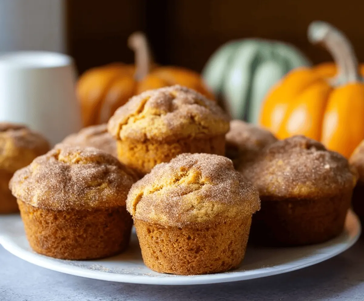 Delicious pumpkin snickerdoodle muffins topped with cinnamon sugar, perfect for fall treats