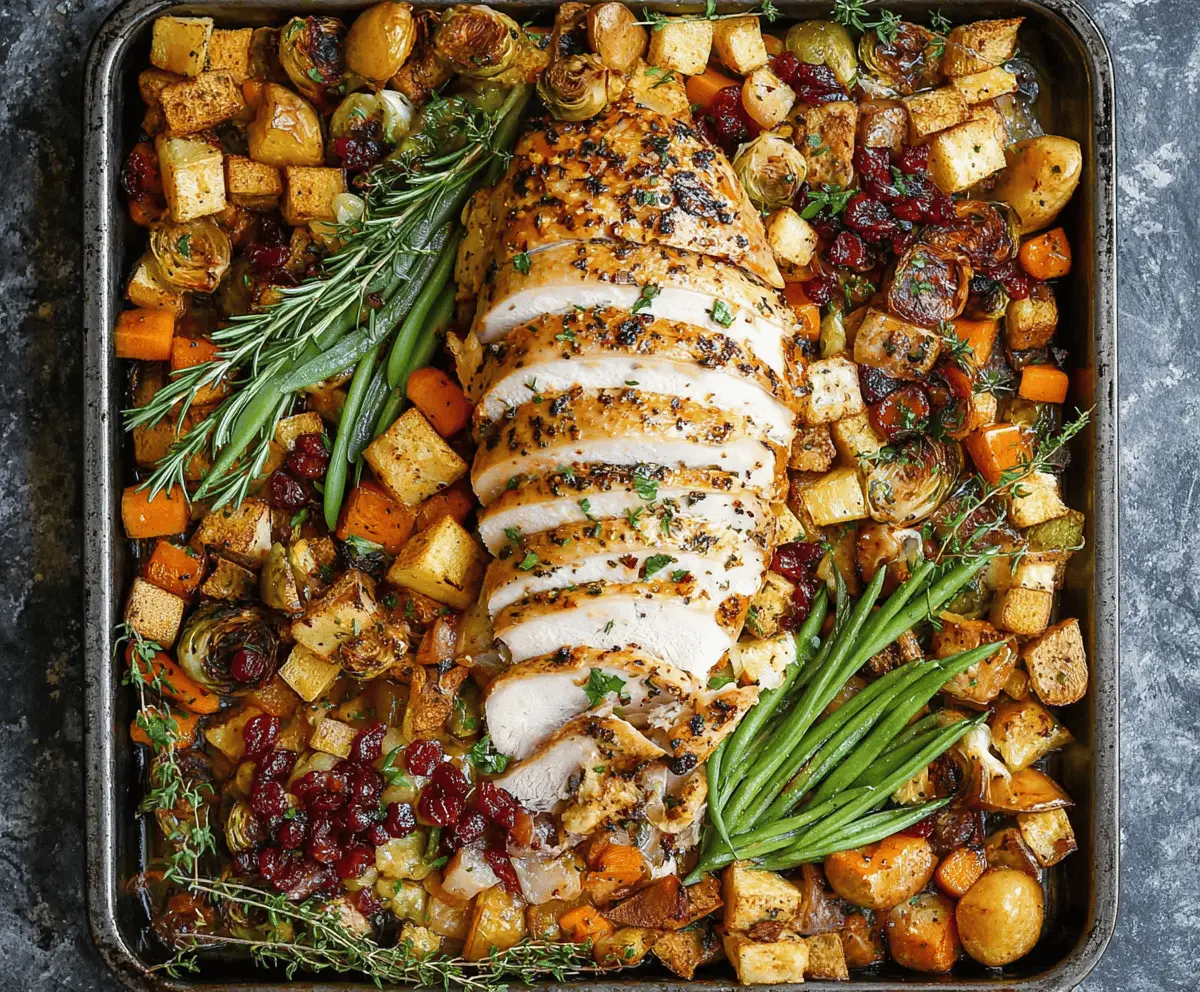 Delicious Sheet Pan Turkey Dinner with roasted vegetables and herbs