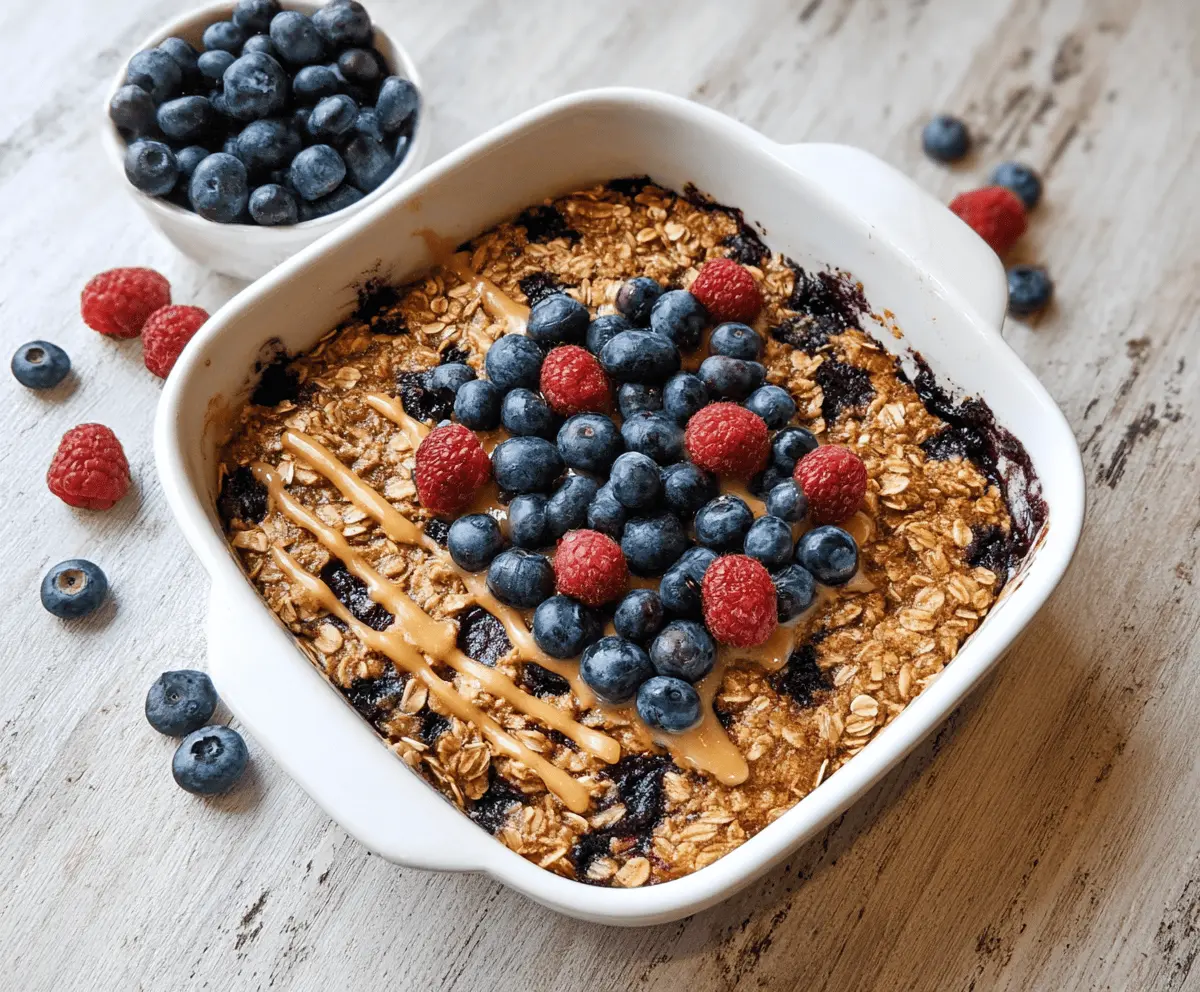 Healthy baked protein oatmeal topped with fresh fruits and nuts, perfect for a nutritious breakfast.
