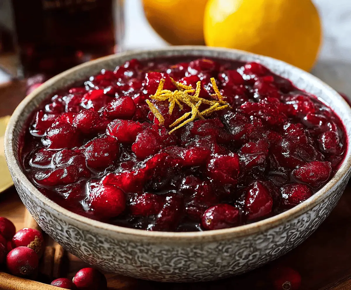 Homemade bourbon cranberry sauce served in a jar for holiday dinner