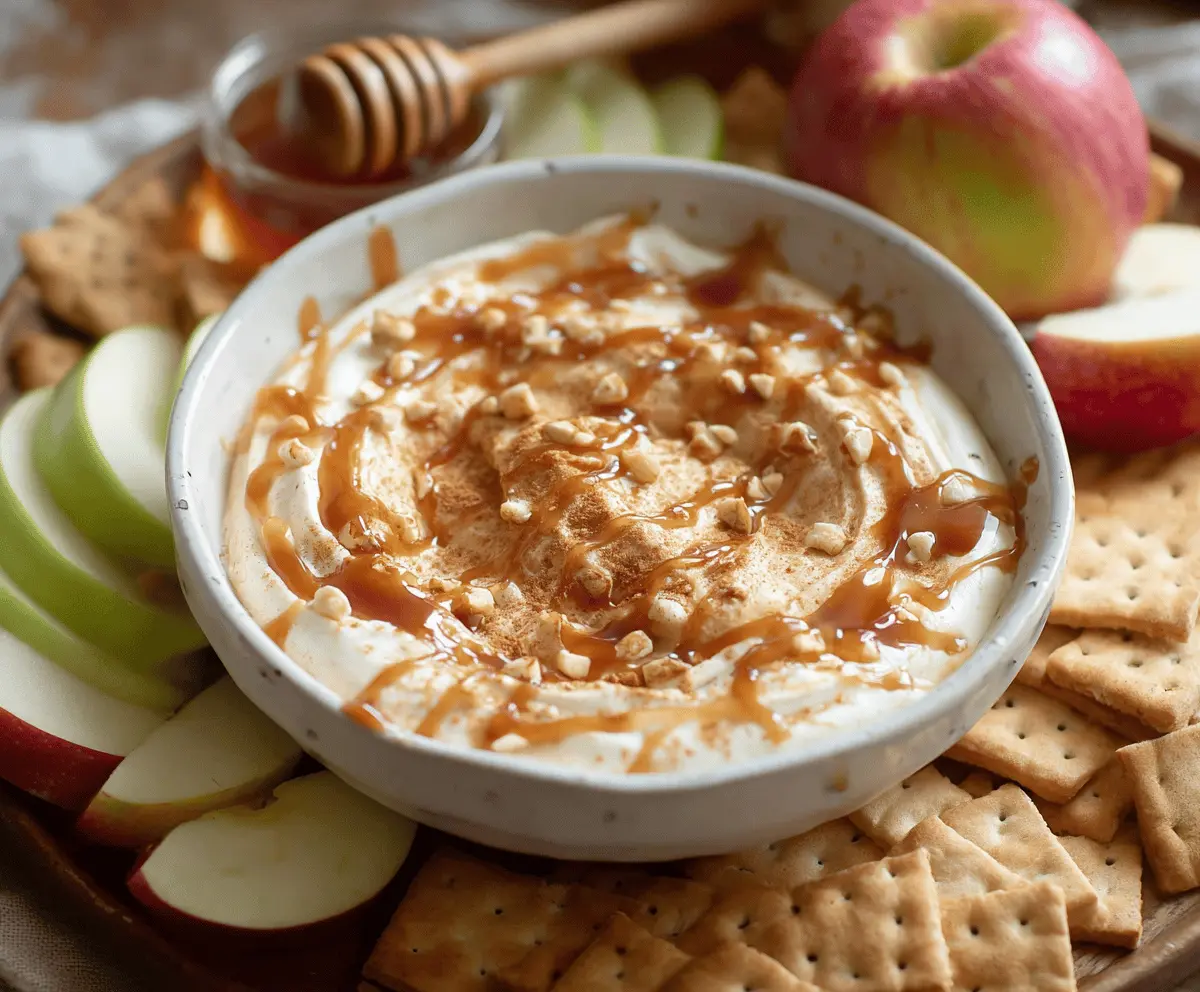 Delicious caramel apple dip served with fresh apples for a sweet snack.