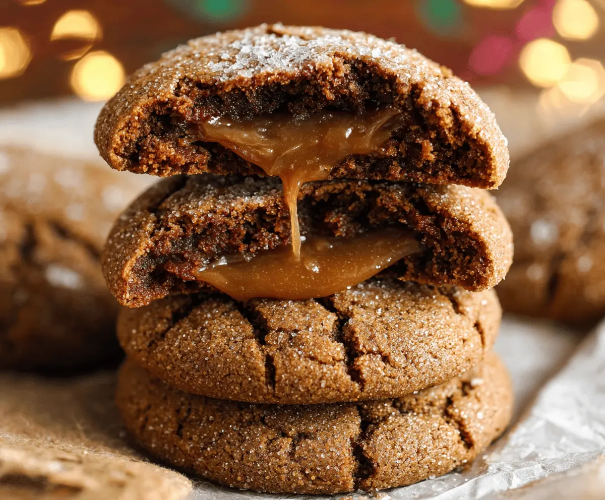 Delicious caramel-stuffed gingerbread cookies with a festive appearance and warm spices.