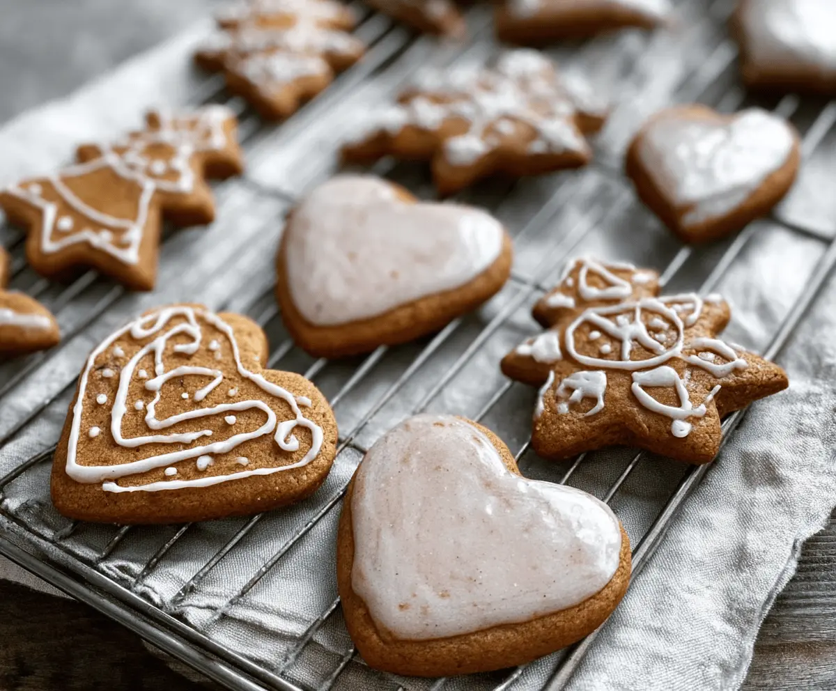 Delicious cinnamon iced gingerbread cookies decorated with festive icing