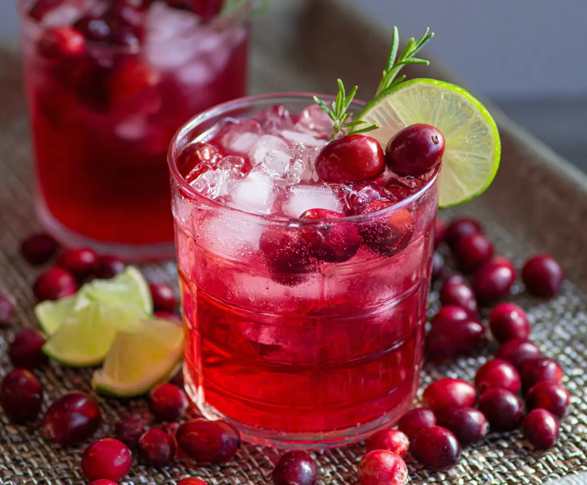 Refreshing cranberry vodka cocktail served in a glass with fresh cranberries and ice.