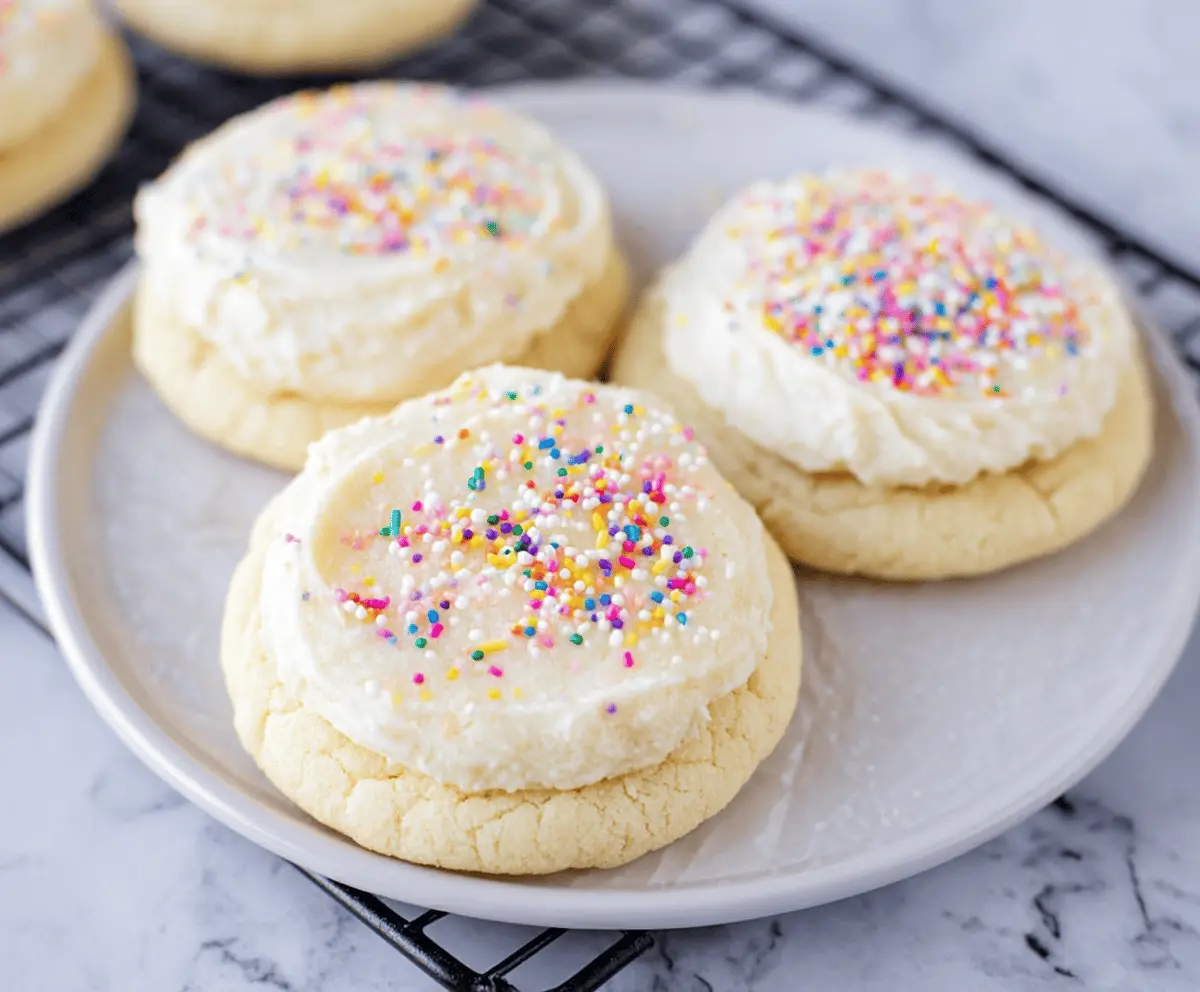 Delicious Crumbl Vanilla Sugar Cookies with a golden-brown finish and sweet vanilla flavor.