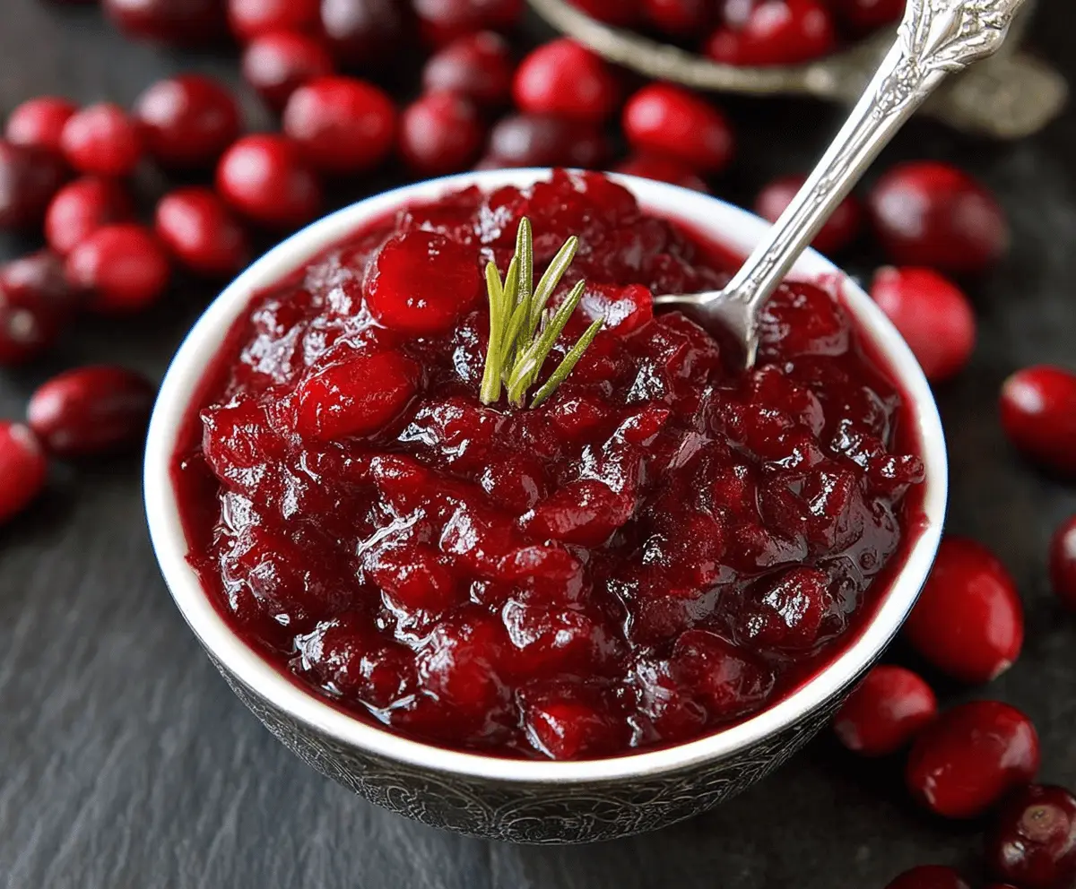 Delicious homemade maple cranberry sauce in a glass jar for holiday desserts