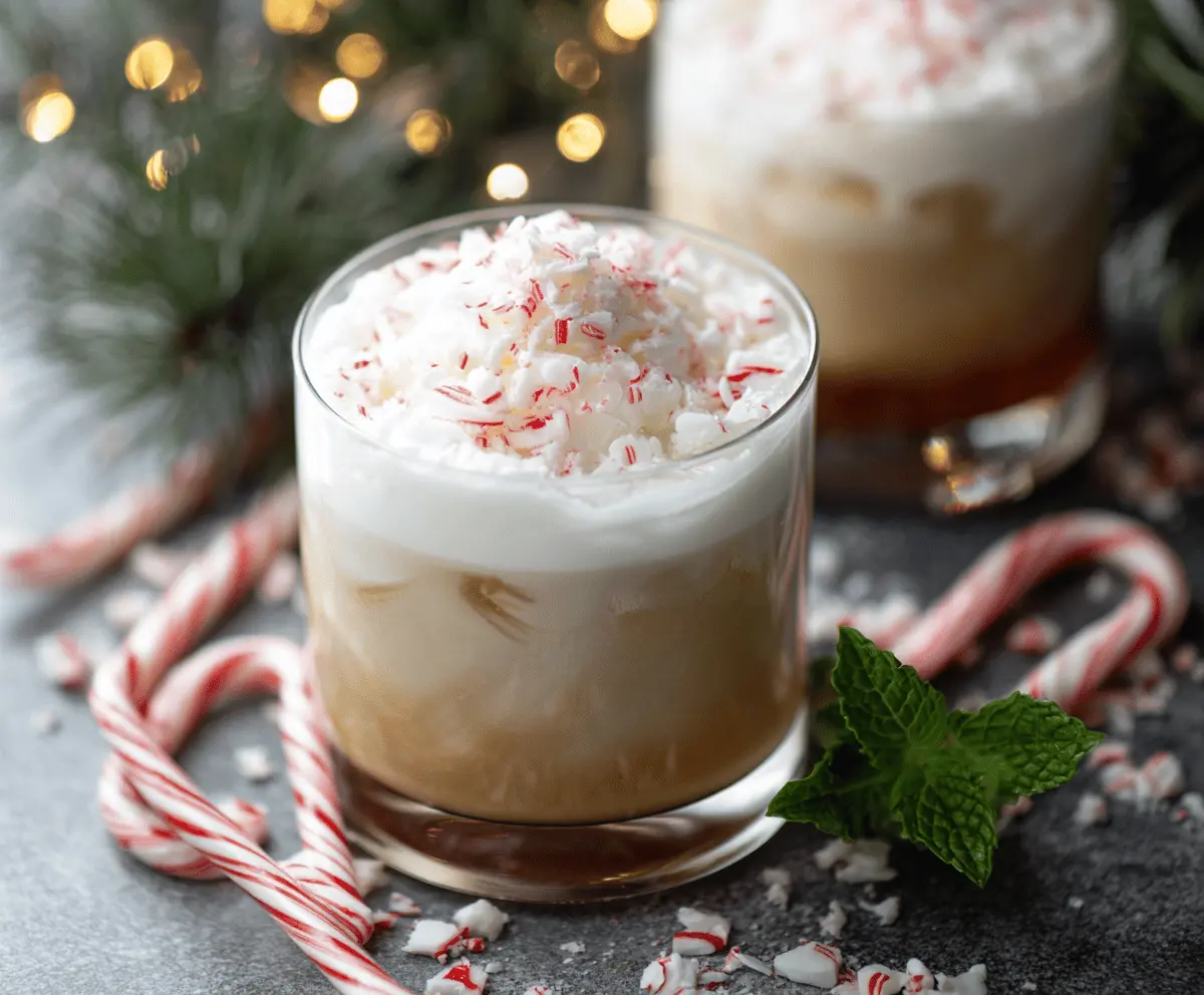 Delicious Peppermint White Russian cocktail with peppermint garnish and creamy texture