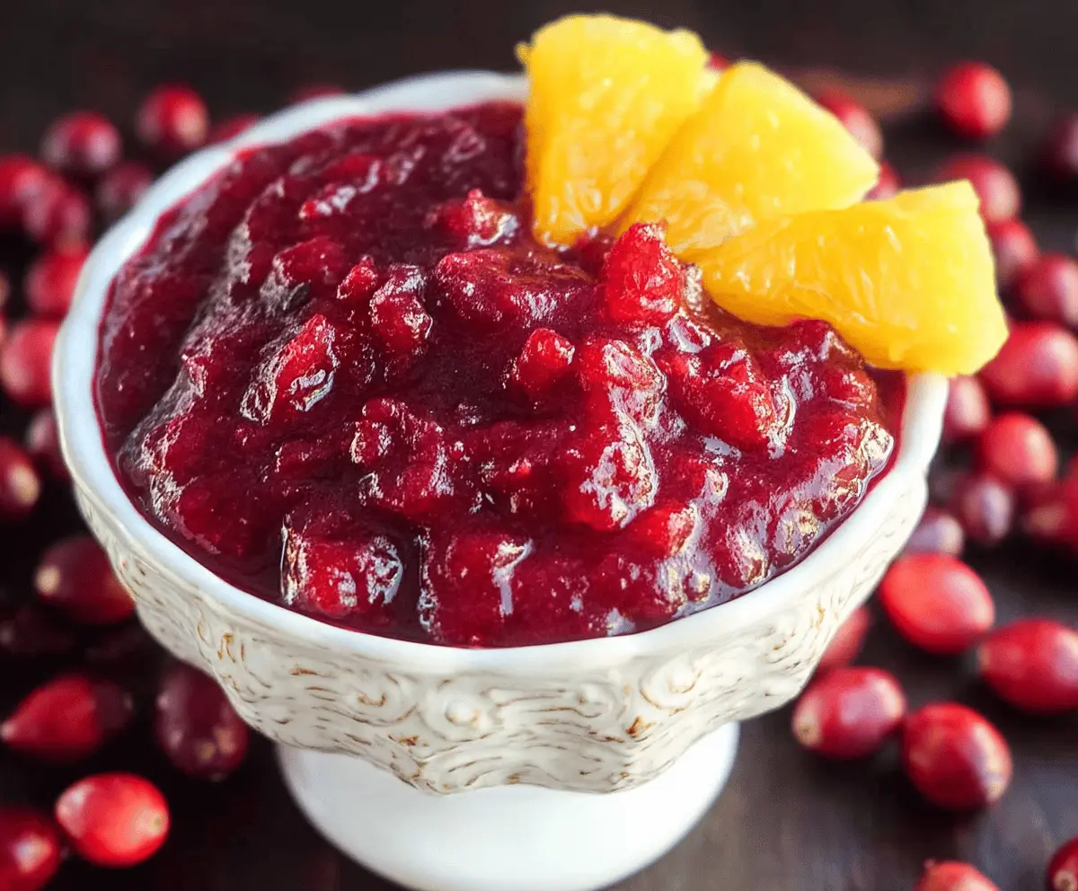 Bright and tangy Pineapple Cranberry Orange Sauce served in a glass bowl, perfect for holiday dining.