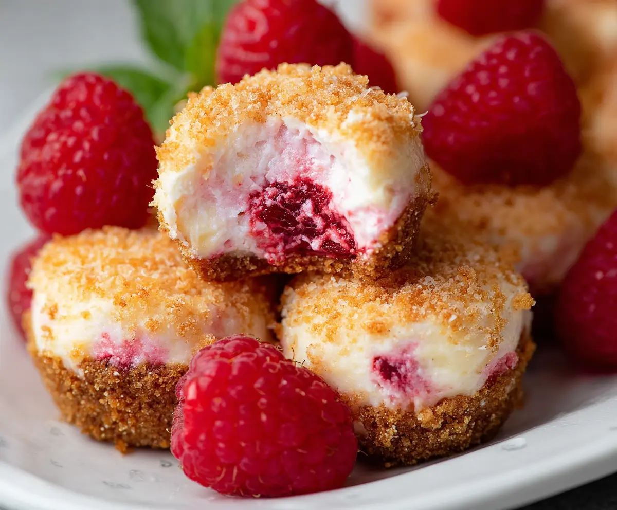 Delicious Raspberry Cheesecake Bites with fresh raspberries and creamy cheesecake filling