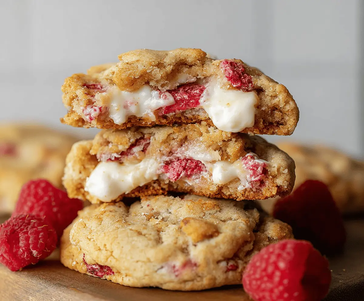 Delicious Raspberry Cheesecake Stuffed Cookies with a golden-brown exterior and vibrant raspberry filling