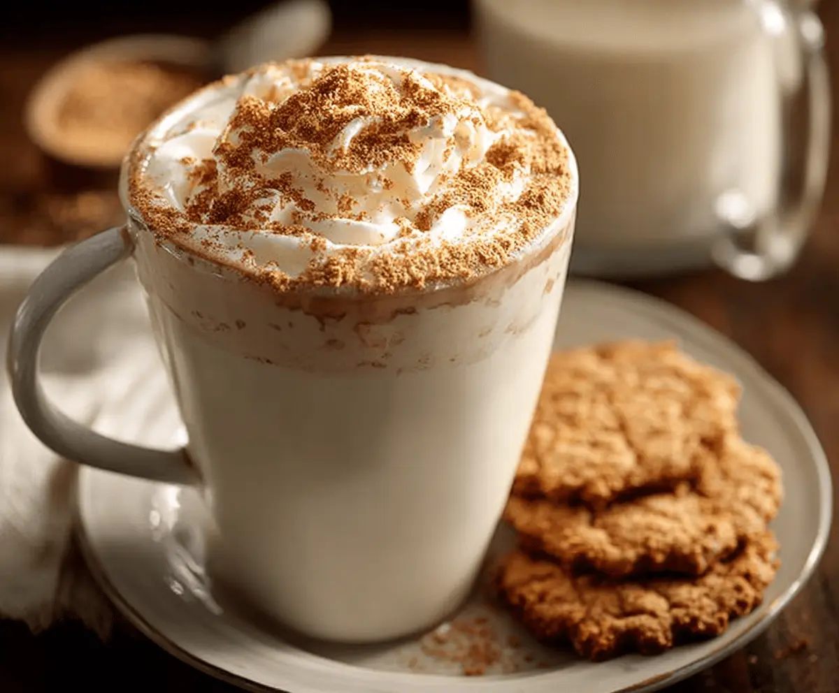 Creamy Snickerdoodle Hot Chocolate topped with whipped cream and cinnamon sugar.